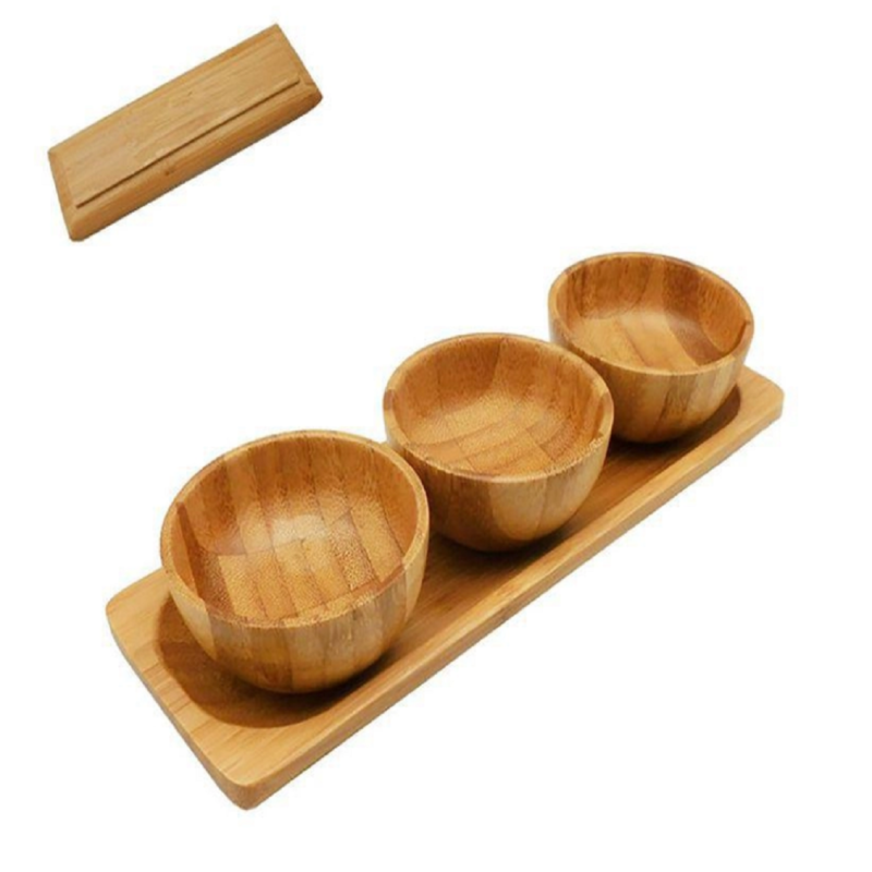 Jogo Petisqueira 3 Peças Madeira Homecook Bamboo Decoração